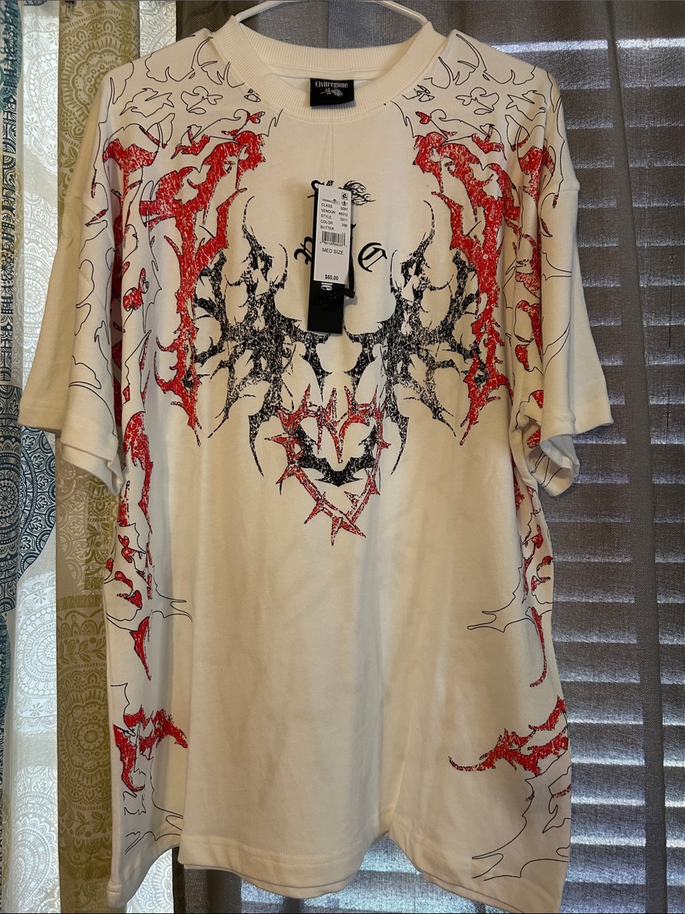 White Graphic Mens Tee with Red & Black Print